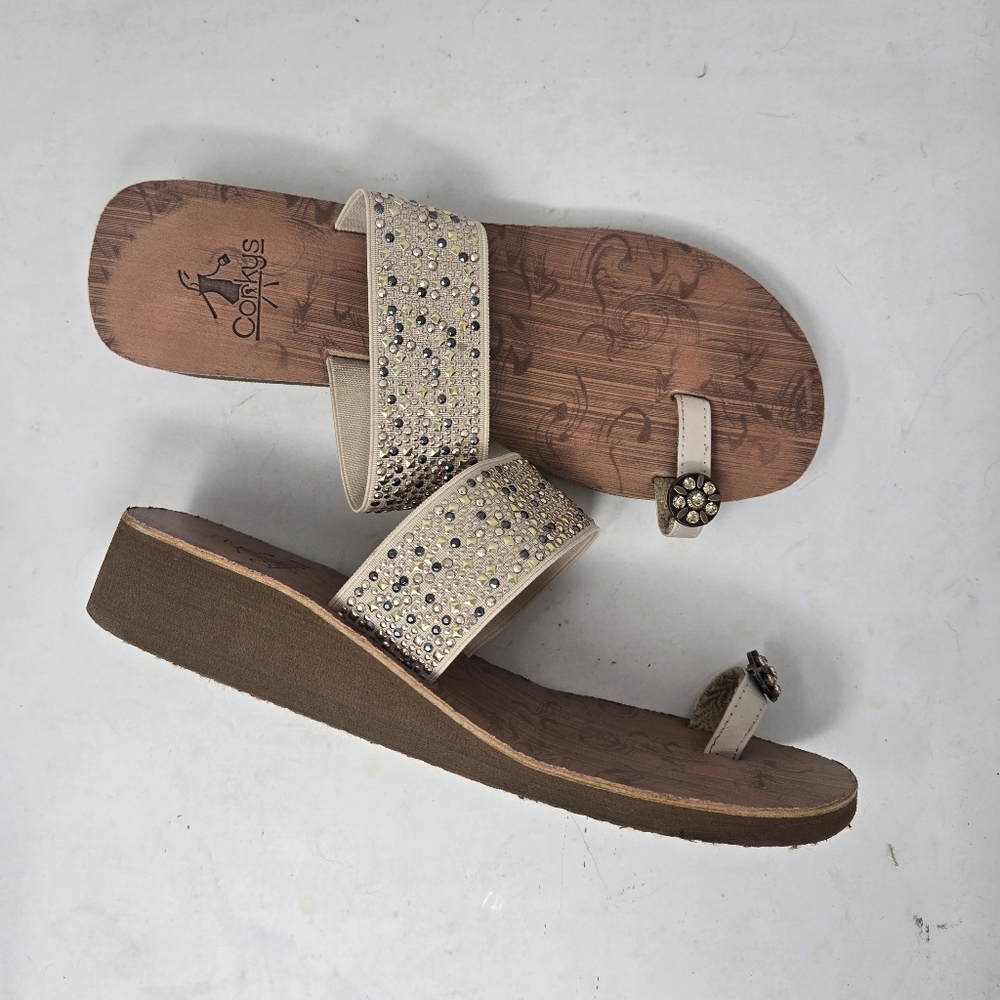 Corkys Embellished Toe Ring Slip On Sandals Women's Size 8